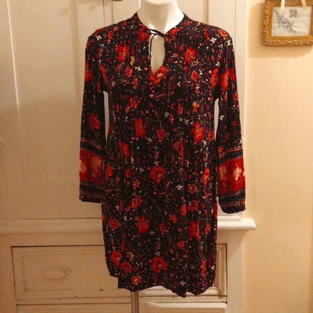 Old Navy black mini dress with multi colored floral print Sz SP